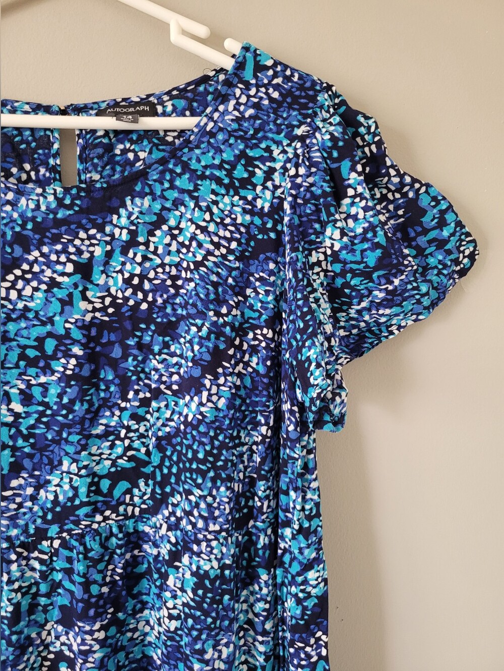Autograph Womens 100% Viscose Flutter Sleeve Blue Multi Printed Maxi Dress 14 - Picture 5 of 10